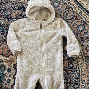 The North Face Cream Sherpa Hooded Baby One-Piece Footie